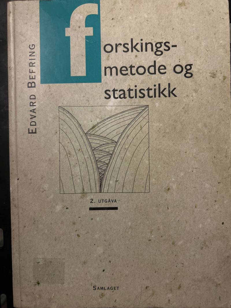 Bokomslag for "Forskingsmetode og statistikk" fra Samlaget, med tittel og grafiske elementer på forsiden