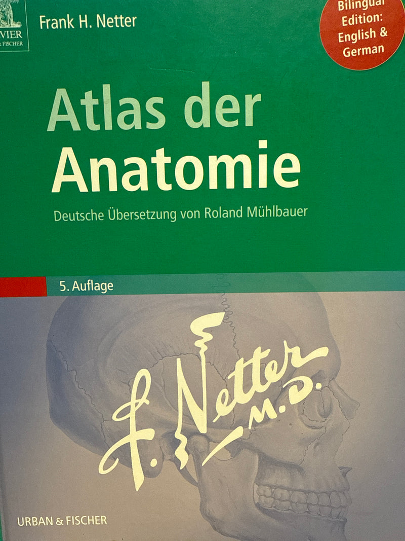 Atlas Der Anatomie bok fra Bokia.no, åpen side med detaljerte anatomiske illustrasjoner og beskrivelser.