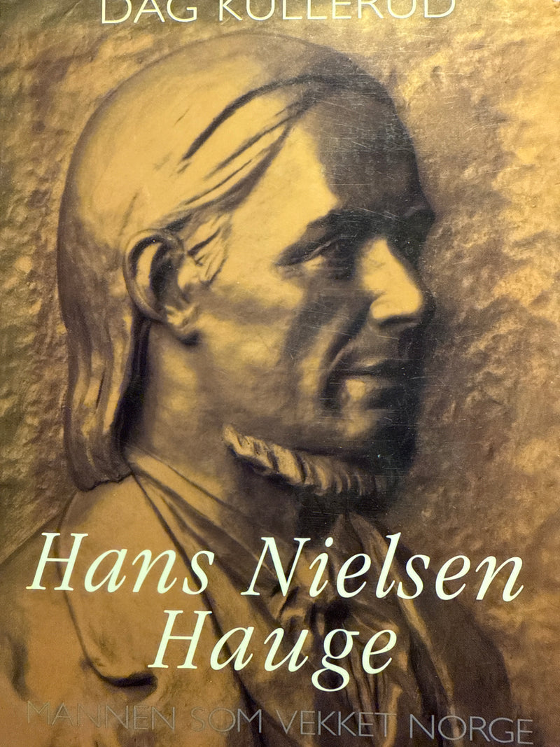 Bokomslag for "Hans Nielsen Hauge: mannen som vekket Norge" biografi, med et portrett av Hans Nielsen Hauge.