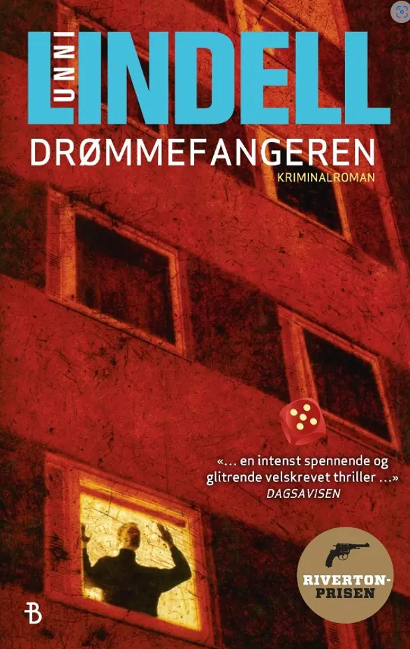 Innbundet kriminalroman "Drømmefangeren" av Aschehoug, bok med mystisk cover og tittel, klar for lesing.