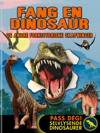 Illustrasjon av en dinosaurfane fra boken "Fang en dinosaur" av Egmont Kids Media Nordic AS, viser en fargerik dinosaurfane.