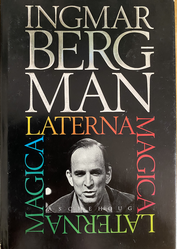 Bokomslag for "Laterna magica" innbundet av Aschehoug, vises med kunstnerisk design og tydelig tittel på forsiden