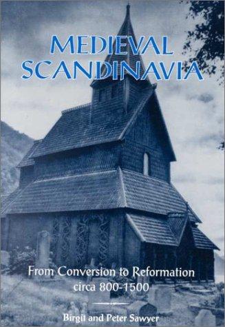 Historiebok "Medieval Scandinavia: From Conversion to Reformation" av Bokia.no, viser sidene med tekst og illustrasjoner.