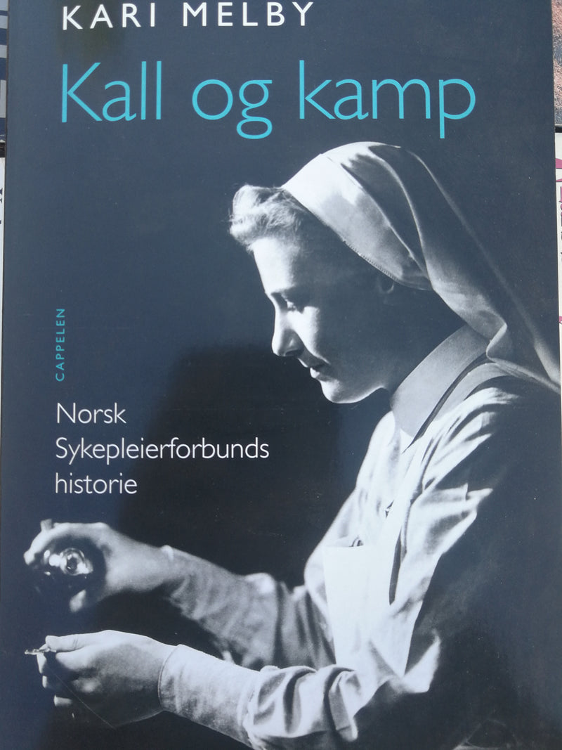 Norsk sykepleierforbunds historie bok av Cappelen, innbundet, med omslagsillustrasjon som viser norsk sykepleieutvikling