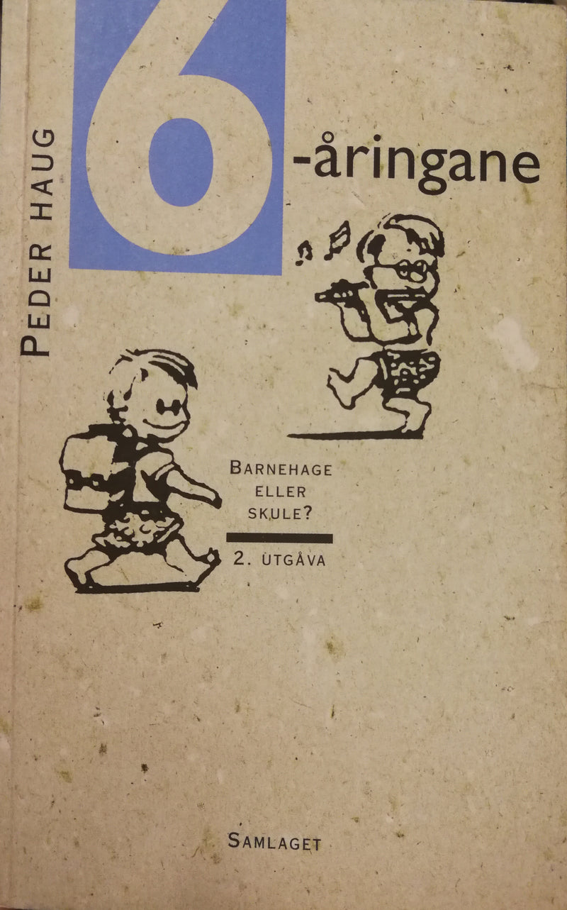 Fargerik illustrasjon for 6-åringer om barnehage og skole, publisert av Samlaget i pedagogikkboken.