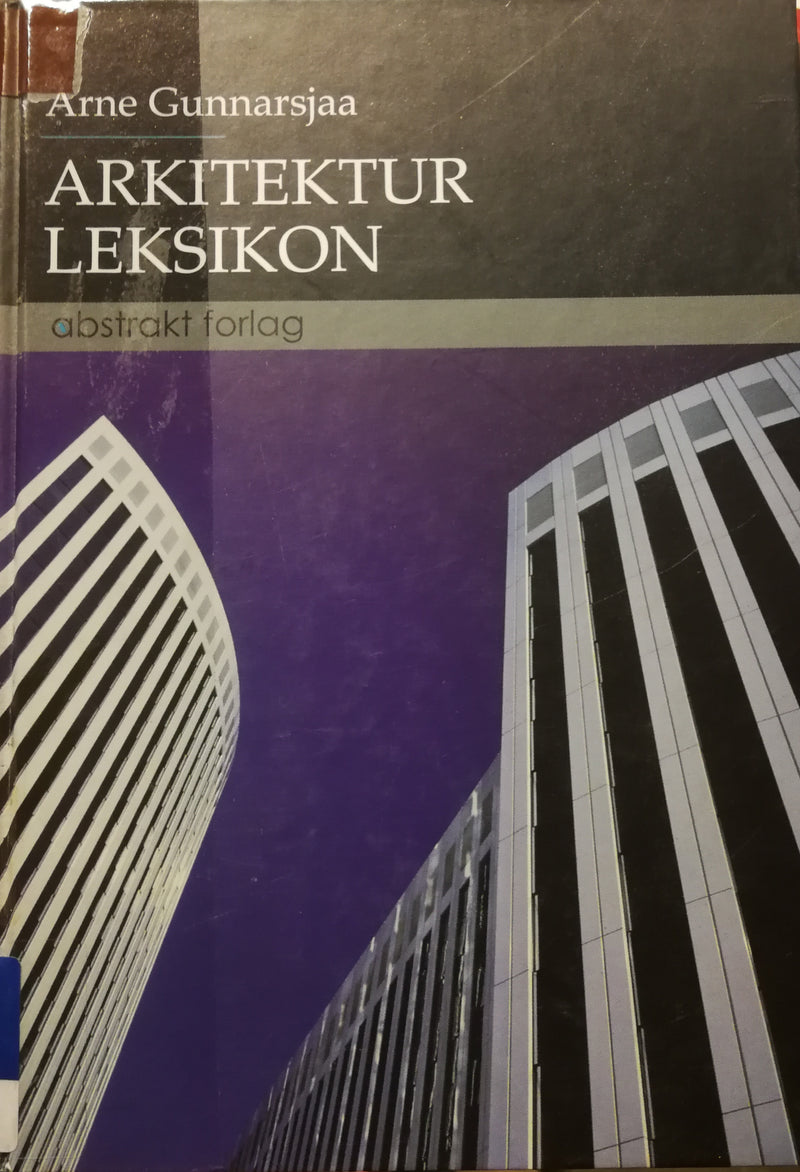 Bokomslag for Arkitekturleksikon av Abstrakt, innbundet, med arkitekturdesign og illustrasjoner på forsiden.