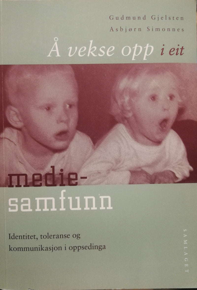 Bilde av boka "Å vekse opp i eit mediesamfunn" innen pedagogikk, utgitt av Samlaget, vist med bokomslag.