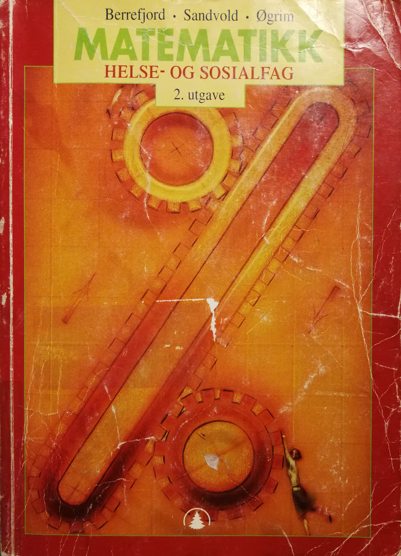 Matematikk helse- og sosialfag VGS bok fra Gyldendal, utgave med åpenbar side og tydelig tittel, brukt til videregående skole.