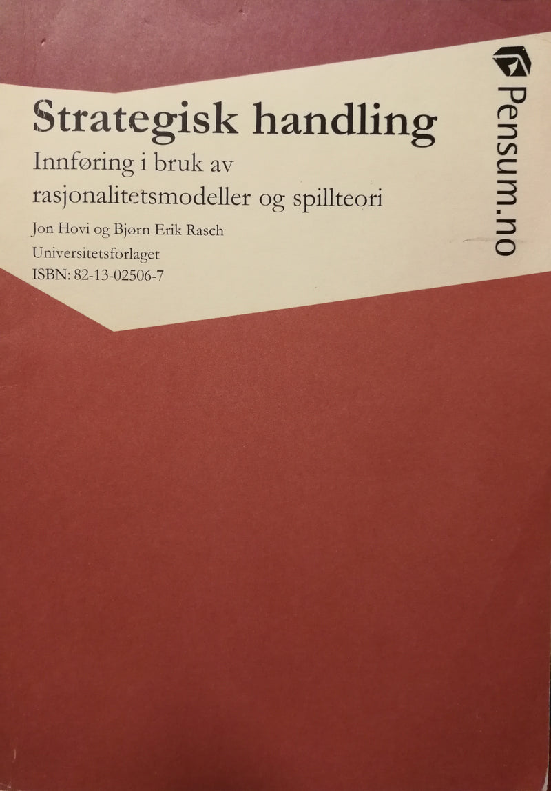 Bilde av en bok om strategisk handling, rasjonalitetsmodeller og spillteori innen ledelse utgitt av Pensumtjeneste.
