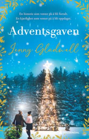 Innbundet roman "Adventsgaven" med gyldendal norsk forlag, viser forsiden med julemotiv og tittel.