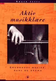 Bok om aktiv musikk, dans og drama for grunnkurs, utgitt av Gyldendal, viser bokomslag med musikk- og danseillustrasjoner