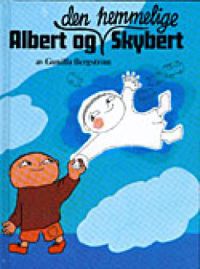 Bilde av barnebok "Albert og den hemmelige Skybert" innbundet utgave fra Cappelen, med fargerik omslagsillustrasjon.