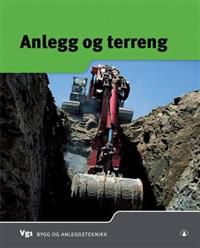 Bilde av læreverk om anlegg og terreng for VGS bygg- og anleggsteknikk fra Gyldendal, med illustrasjoner av bygg- og anleggsarbeid