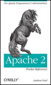 Bokomslag for Apache 2 Pocket Reference av O'Reilly Media, med oversikt over Apache-serverkonfigurasjon og administrasjon.