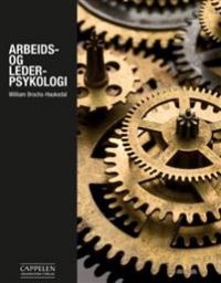 Bilde av boken «Arbeids- og lederpsykologi» fra Cappelen, med åpen bok og notatblokker på et skrivebord.