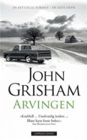 Innbundet roman "Arvingen" av Cappelen Damm, med bokomslag og tittel synlig.