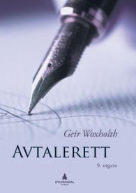 Bokomslag for Avtalerett 9. utg., en jusbok utgitt av Gyldendal, viser juridiske avtaler og kontrakter.