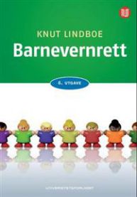 Jus for barnevernrett fra Universitetsforlaget, viser en åpen bok med tekst og juridiske dokumenter.