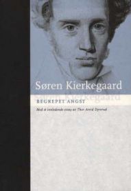 Innbundet filosofi bok om begrepet angst med tittel og forsideillustrasjon, utgitt av De norske bokklubbene.
