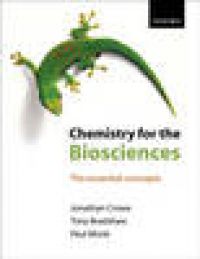Bokomslag for "Chemistry for the Biosciences (Pocket)" av Oxford University Press, med illustrasjon av kjemiske strukturer og molekyler.