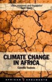 Bokomslag for Climate Change in Africa av Zed Books, viser et kart over Afrika med klimarelaterte symboler.