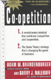 Bokomslag for "Co-Opetition" av Bantam Doubleday Dell Publishing Group, viser en illustrasjon av samarbeid og konkurranse i ledelse.