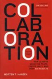Bokomslag for "Collaboration" av Harvard Business School om ledelse, viser personer i diskusjon og samarbeid.