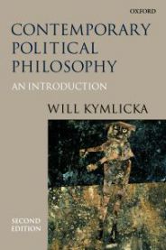 Pocket bok i kontemporær politisk filosofi fra Oxford University Press, viser en åpen bok med tekst og notater.