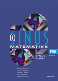 Bilde av Cosinus R2 oppgavesamling i matematikk fra Cappelen, med eksempler på oppgaver og løsninger på sidene