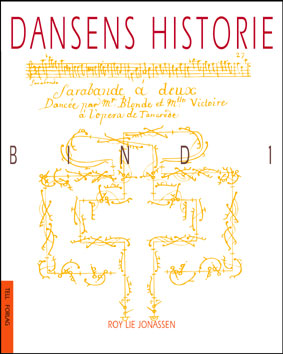 Illustrasjon fra Dansens historie, Bd. 1, en scenekunstbok utgitt av Tell forlag, viser en dansende figur på scenen.