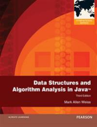 Bok om datastrukturer og algoritmeanalyse i Java, publisert av Pearson, vist med åpen bok og teknisk diagram på forsiden.