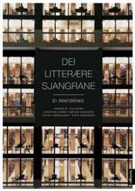 Bokomslag for "Dei litterære sjangrane: ei innføring" av Samlaget, viser en dekorativ tittel på bok med illustrasjoner.