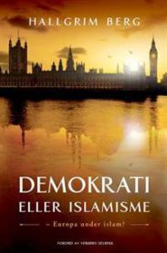 Bokomslag for "Demokrati eller islamisme: Europa under islam?" av Genesis, viser en europeisk by med symboler for politikk og religion.