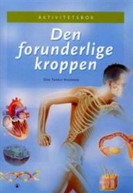 Bilde av aktivitetsbok om kroppen for videregående skole, utgitt av Gyldendal, med illustrasjoner og oppgaver om menneskekroppen.