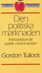 Bilde av boken "Den politiska marknaden" fra Timbro, med svart og hvitt cover og tittelen tydelig synlig.