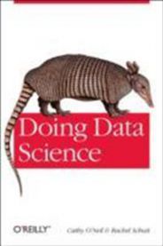 Bokomslag for Doing Data Science (Pocket) av O'Reilly, en bok om data- og informasjonsteknologi, med åpen bok og datamaskin på forsiden.