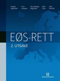 Bokomslag av EØS-rett, jusbok utgitt av Universitetsforlaget, med tittel og design på forsiden