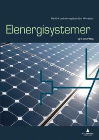 Bok om Elenergisystemer VGS av Gyldendal, viser forsiden med illustrasjoner og tittel om elektrisitet og energisystemer.