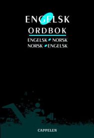 Engelsk ordbok fra Cappelen med engelske og norske oversettelser, viser åpen side med ordbokstekst og oversettelser