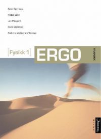 Bokomslag for Ergo fysikk 1 oppgavebok for videregående skole, utgitt av Aschehoug, med blå og hvit design.