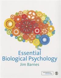 Bok om biologisk psykologi fra Sage Publications, åpen side med tittel og illustrasjon av hjernen, i lommeutgave.