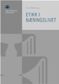 Bokomslag for "Etikk i næringslivet" av Tano Aschehoug, viser tittel og grafisk design i hvitt og blått.