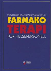 Bilde av Farmakoterapi for helsepersonell, en bok om medisin og sykepleie fra Gyldendal, med åpen bok og medisinske illustrasjoner