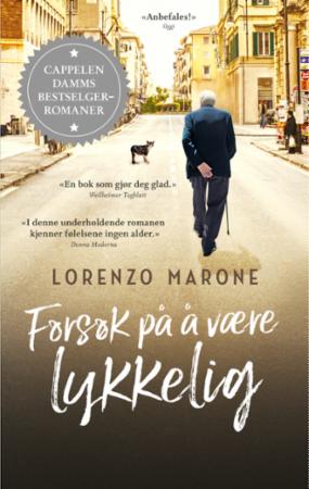 Bokforside for "Forsøk på å være lykkelig" pocketutgave, oversatt skjønnlitteratur for voksne av Cappelen Damm AS.