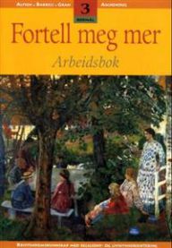 Illustrasjon av Fortell meg mer 3 arbeidsbok for barneskole fra Aschehoug, med fargerike oppgaver og illustrasjoner.