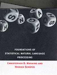 Bokomslag for "Foundations of Statistical Natural Language Processing" av MIT Press, viser en bok med tittel og grafiske elementer.