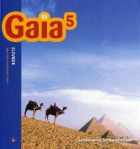 Fargerik side fra Gaia 5 samfunnsfag for barneskole, utgitt av Gyldendal, viser illustrasjoner og tekst.