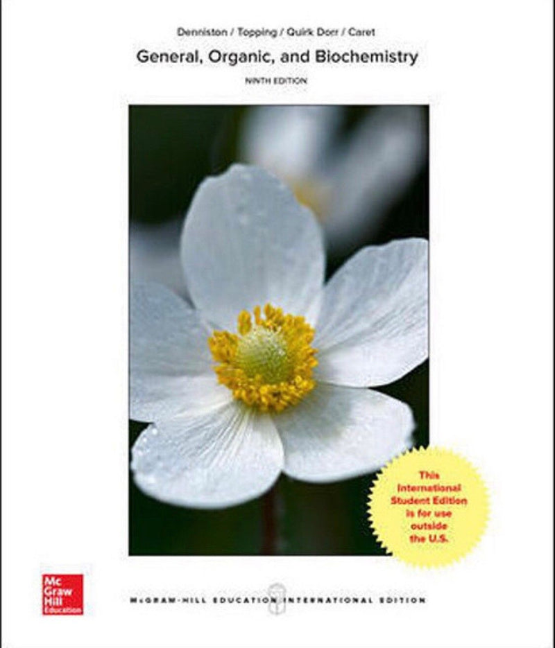 Bokomslag for "General, Organic, and Biochemistry" av McGraw-Hill, pocketutgave, med vitenskapelige temaer og kjemibilder
