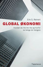 Bokomslag for "Global økonomi" av Spartacus, en pocketbok om samfunnsøkonomi med verdenskart og økonomiske diagrammer.