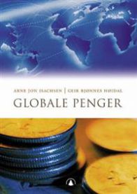 Globale penger illustrasjon for samfunnsøkonomi, viser verdilapper og globale økonomiske symboler, utgitt av Gyldendal.